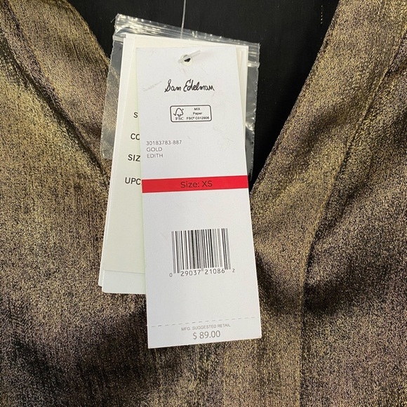 NWT Sam Edelman Edith Split Neck Gold Metallic Top Size XS Long Sleeve V-Neck - Picture 8 of 16